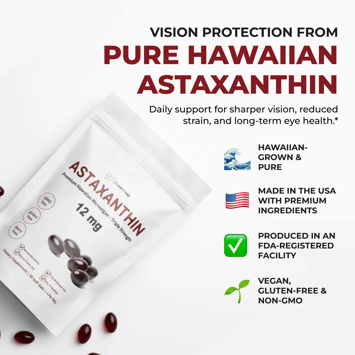 ClarityMD Astaxanthin Softgels - Naturally Protects Your Eye Cells To Restore Sharp, Clear Vision